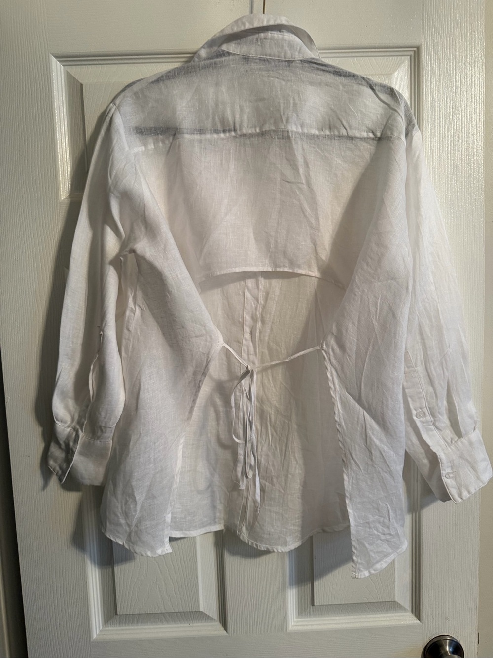 Lightweight White Linen Tie-Back Women's Top